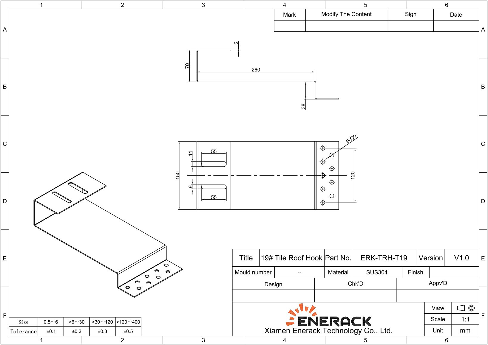 solar panel tile roof hook ERK-TRH-T19 drawings 